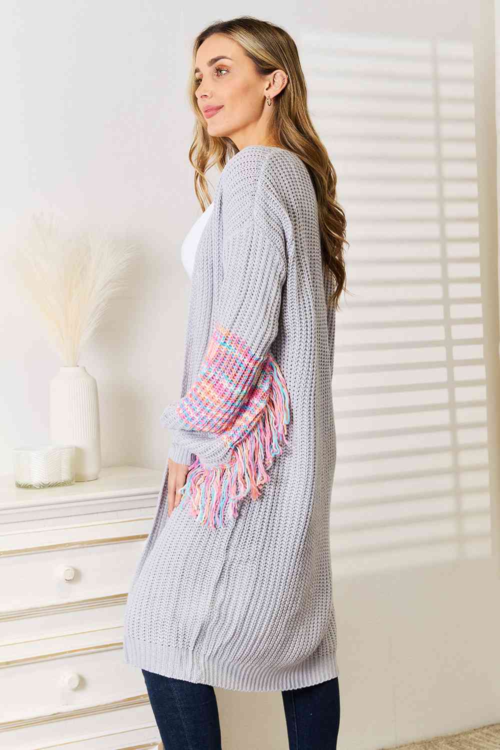 Woven Right Fringe Sleeve Cardigan
