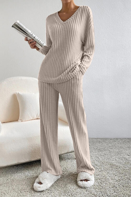 Ribbed V-Neck Lounge Set