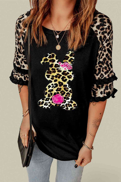 Leopard Easter Bunny Frill Sleeve Top