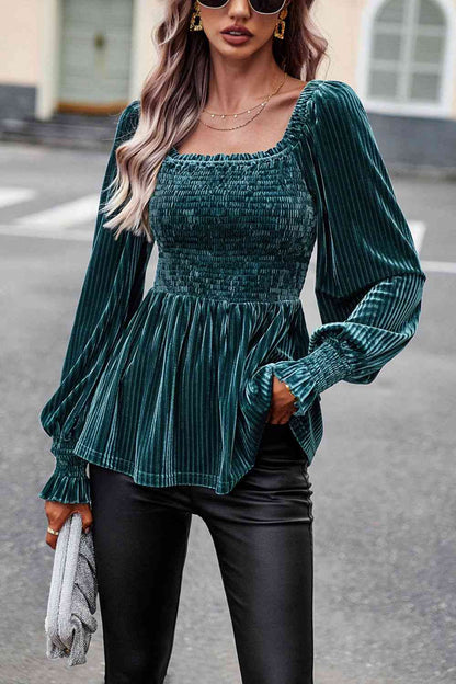 Smocked Velvety Blouse