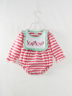 Pink and Mint Stripe XOXO Ruffle Romper