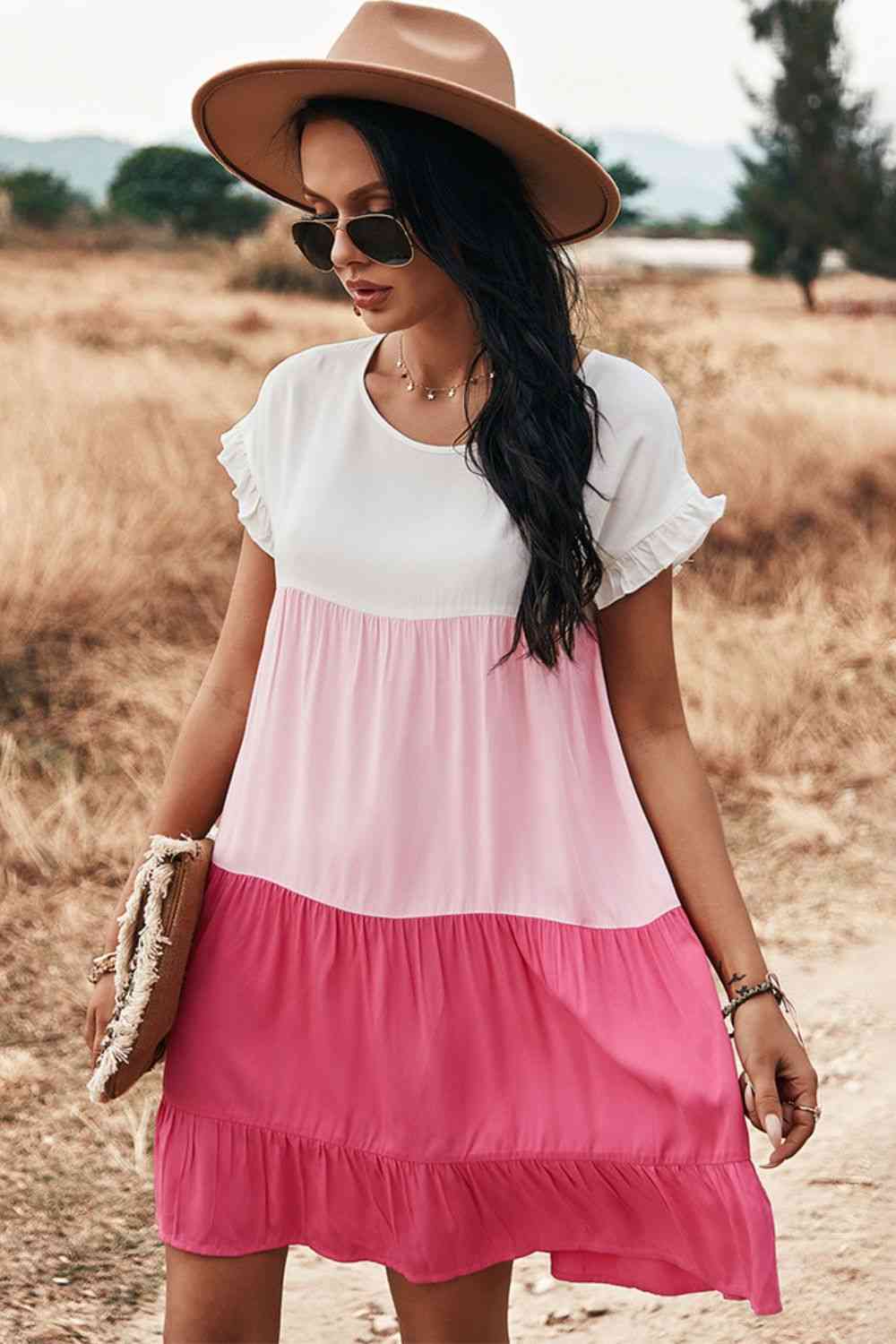 Ombré Pink Color Block Dress