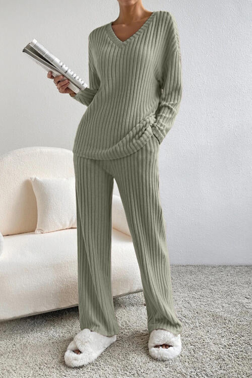 Ribbed V-Neck Lounge Set