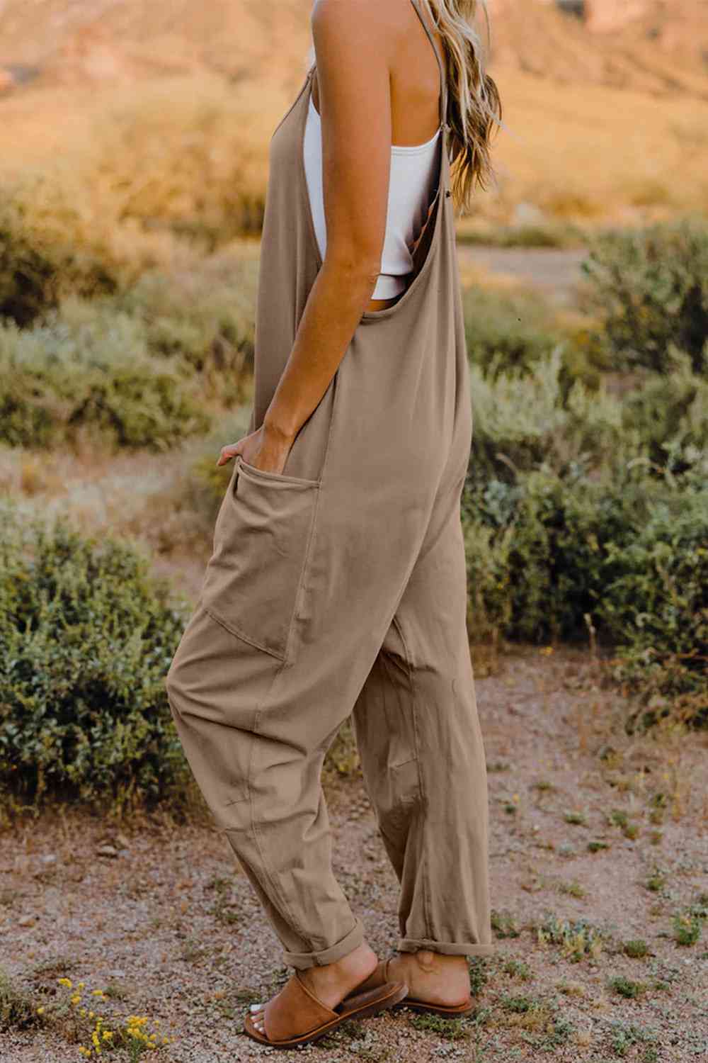 V-Neck Jumpsuit with Pocket