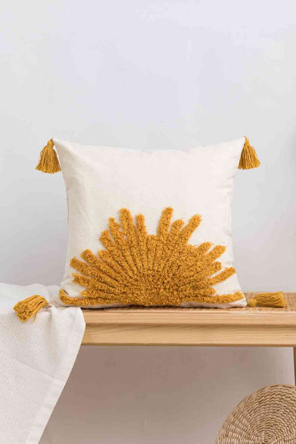 Funda de almohada decorativa con borlas de sol tejidas