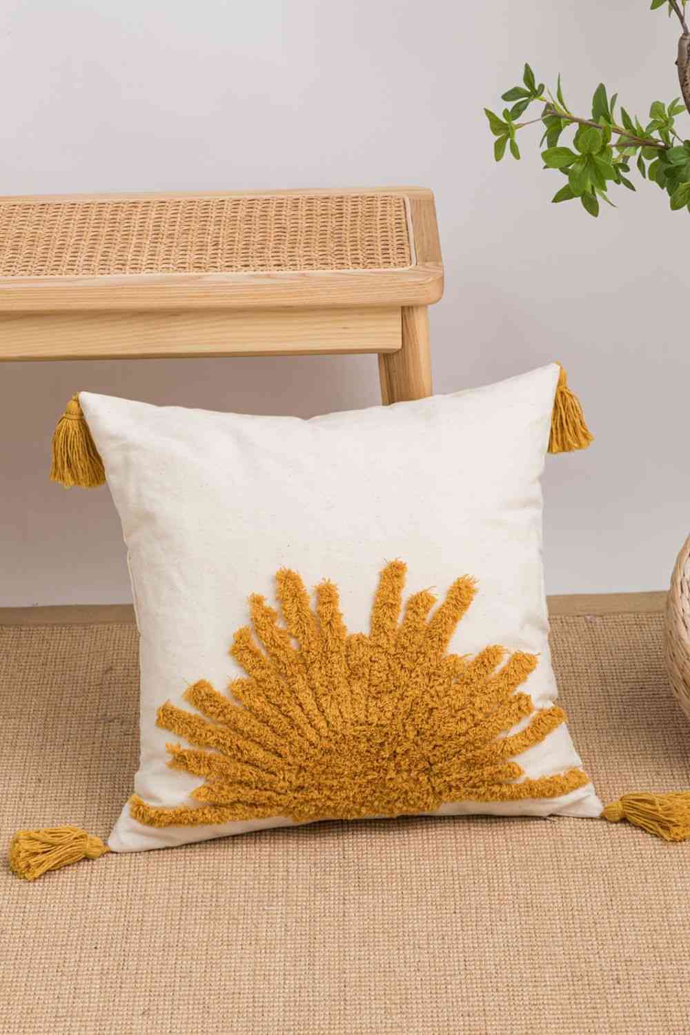 Funda de almohada decorativa con borlas de sol tejidas