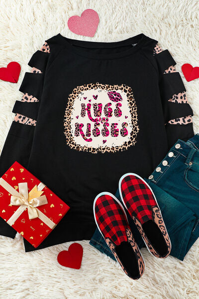 HUGS AND KISSES Leopard Distressed Sweatshirt