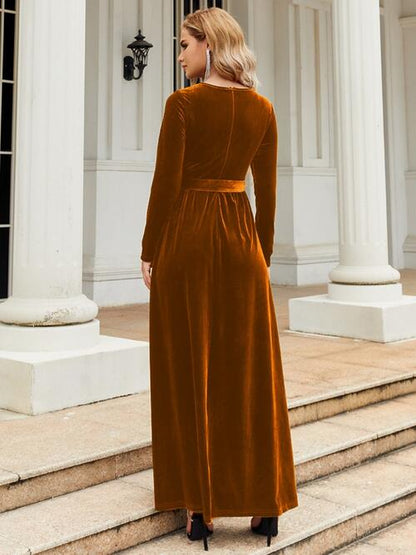 Velvet Tie Front Maxi Dress