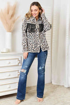 Double Take Leopard Fringe Denim Jacket