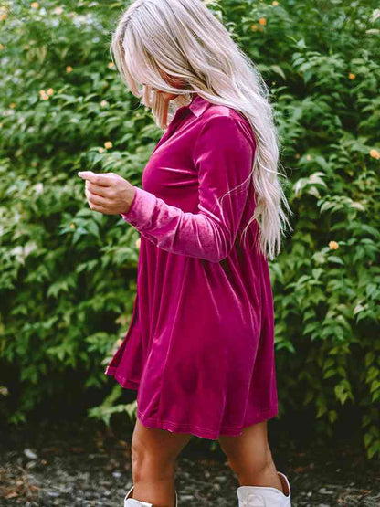 Velvet Deep Rose Buttoned Dress