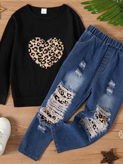 Conjunto de corazón de leopardo