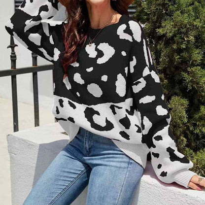 Contrast Leopard Puff Sleeve Sweater