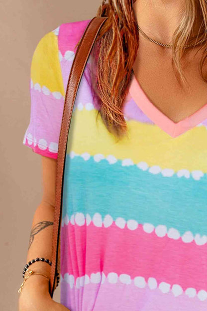 Color Block V-Neck Short Sleeve Tee