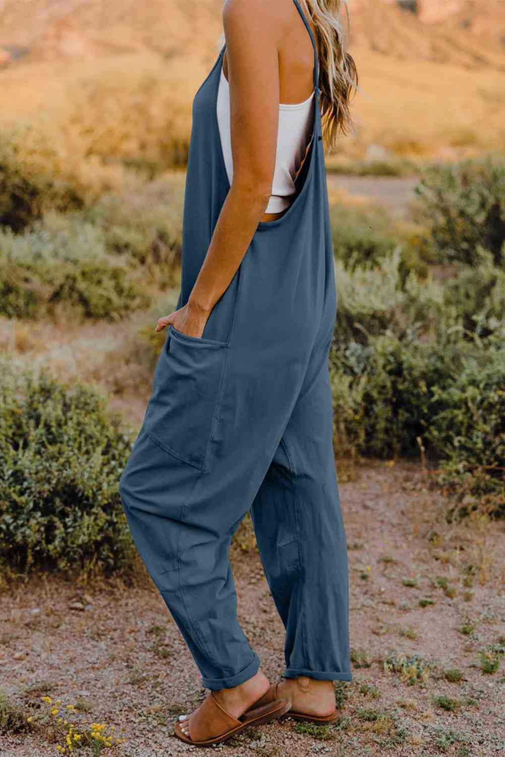 V-Neck Jumpsuit with Pocket