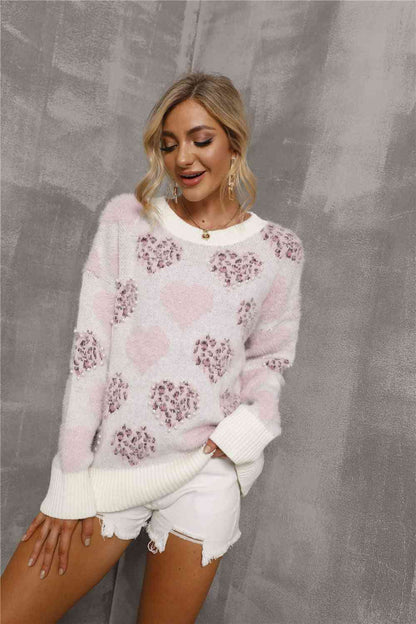 Leopard and Pearls Heart Pattern Sweater