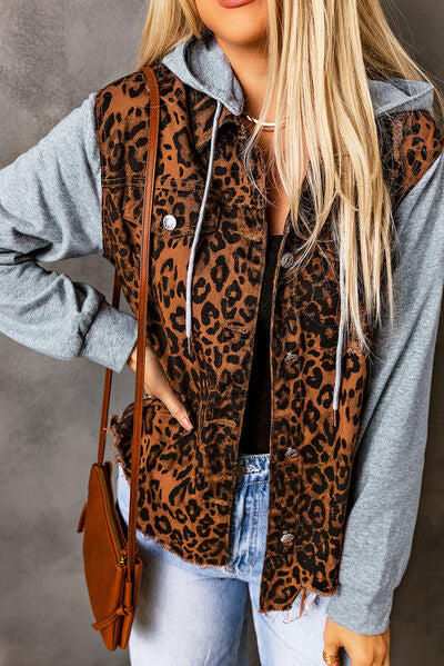 Leopard Hooded Denim Jacket