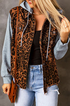 Leopard Hooded Denim Jacket
