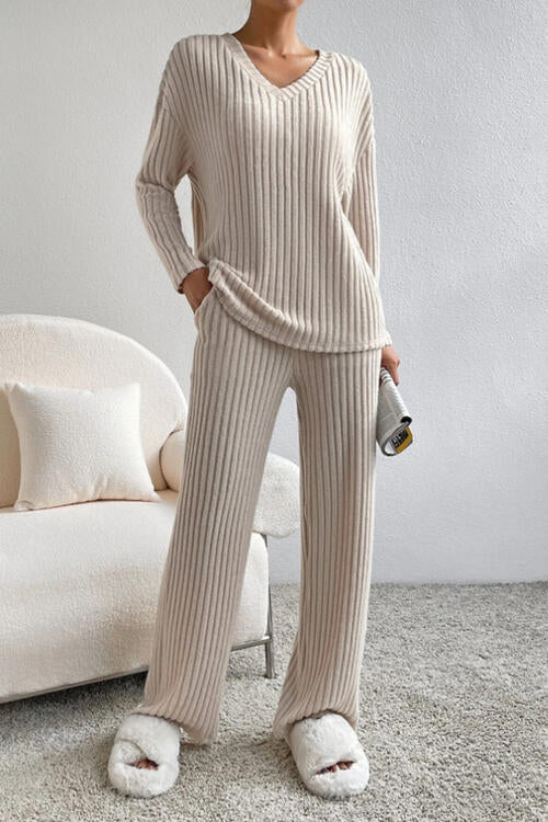 Ribbed V-Neck Lounge Set