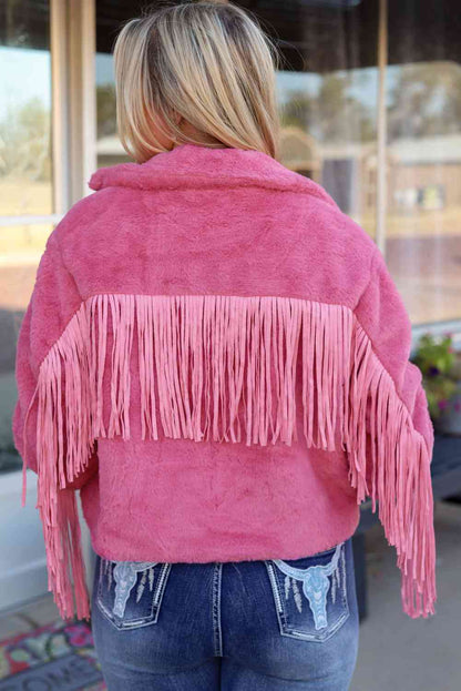 Hot Pink Fringe Fleece Jacket