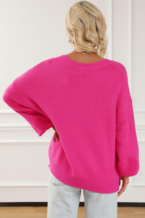 Pearl Knit Hearts V-Neck Sweater