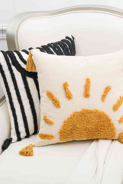 Funda de almohada decorativa con borlas de sol tejidas