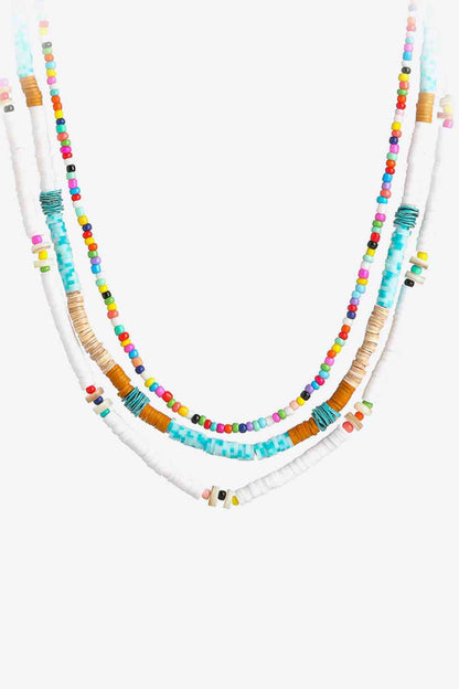 Conjunto de tres piezas de collar de cuentas multicolores