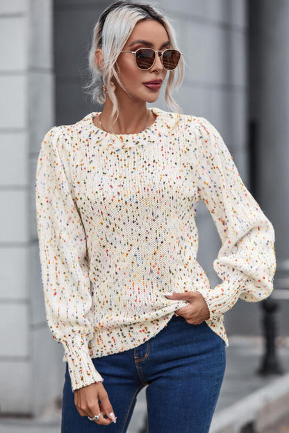 Heathered Confetti Lantern Sleeve Sweater