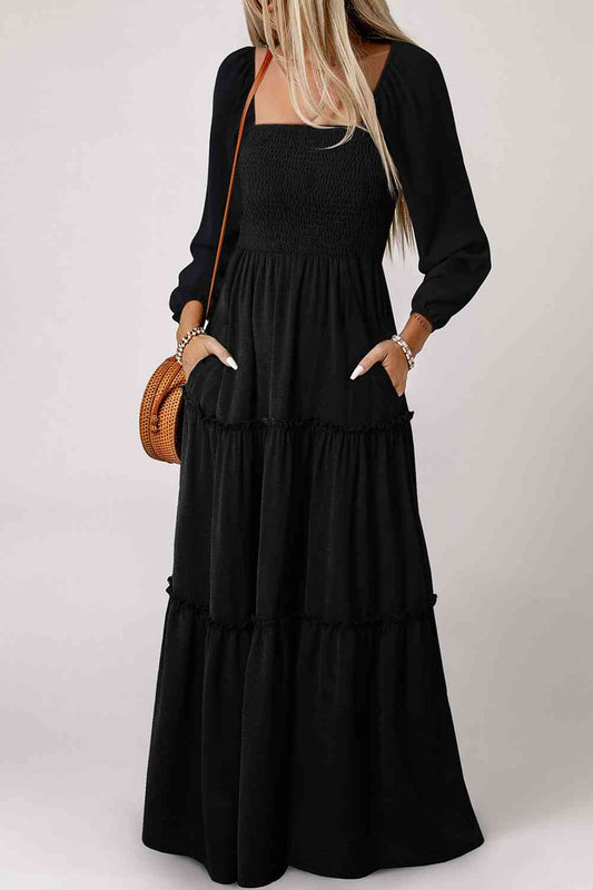 Black Long Sleeve Tiered Dress