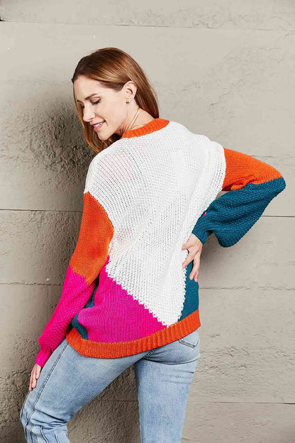 Double Take Color Block Sweater