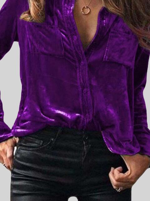 Button Down Velvet Blouse