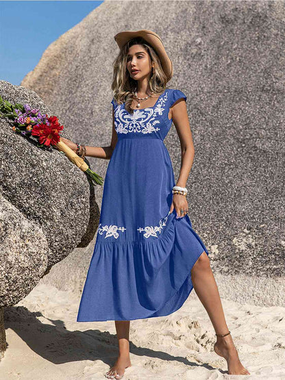 Embroidered Ruffle Hem Dress