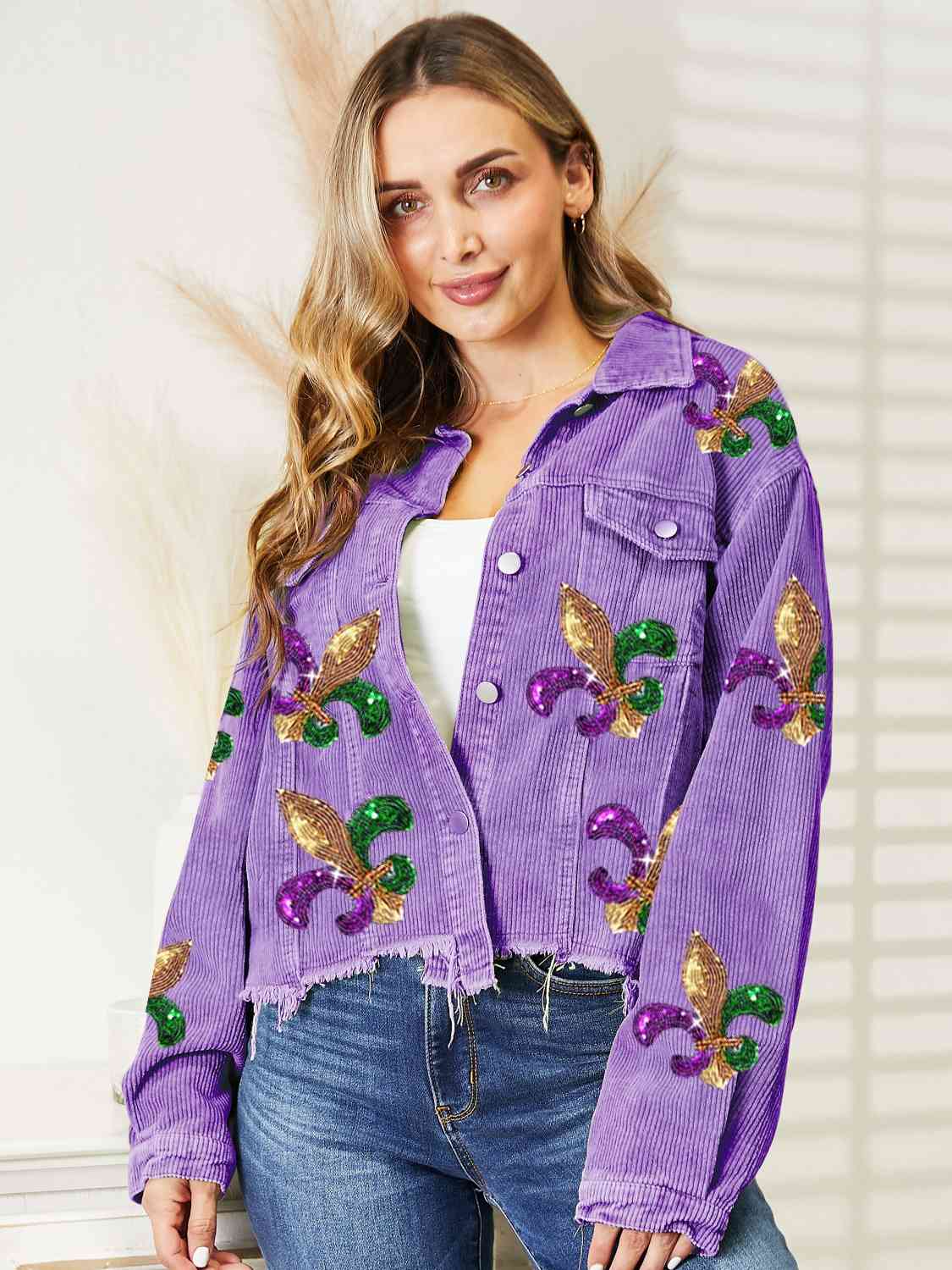 Fleur De Lis Sequin Denim Jacket