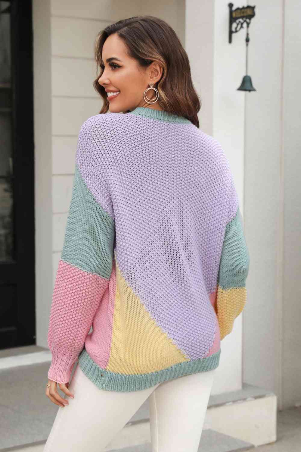 Double Take Color Block Sweater