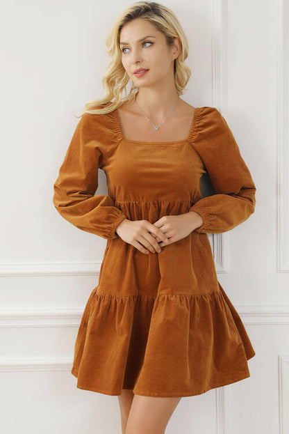 Square Neck Velvet Tiered Dress