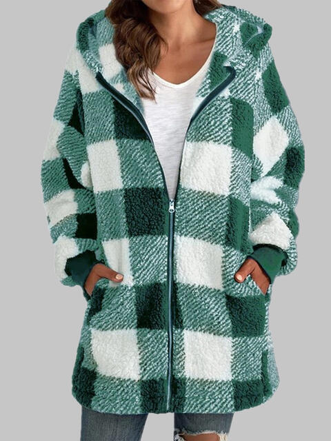 Teddy Plaid Hooded Jacket