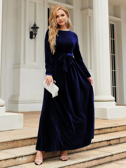 Velvet Tie Front Maxi Dress