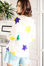 Balloon Sleeve Mardi Gras Stars Top