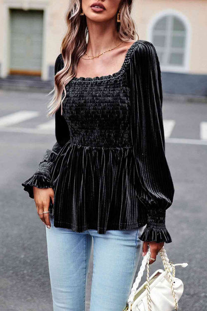 Smocked Velvety Blouse