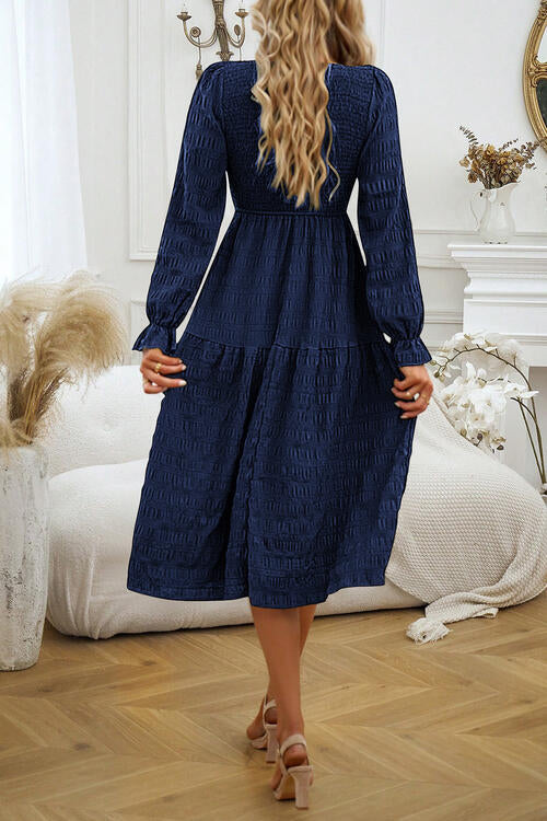 Velvet Smocked Flounce Sleeve Dress