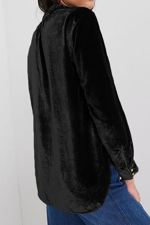 Rouleau Buttoned Velvet Blouse