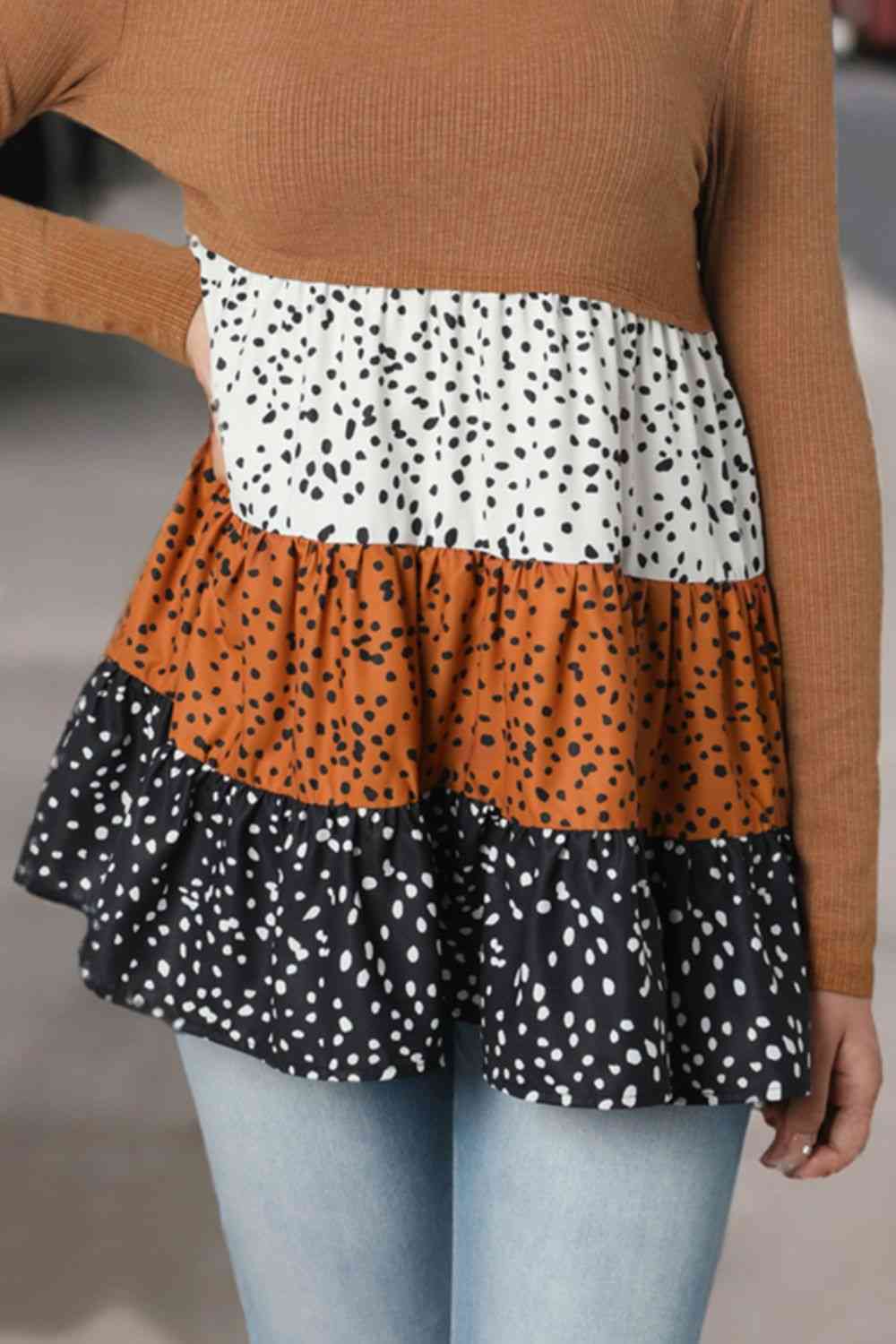 Blusa de manga larga con bloques de color