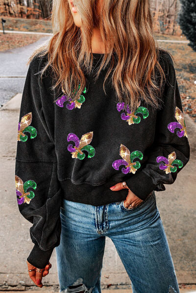 Open Back Fleur De Lis Sequin Sweater