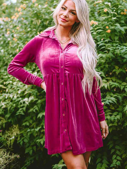 Velvet Deep Rose Buttoned Dress