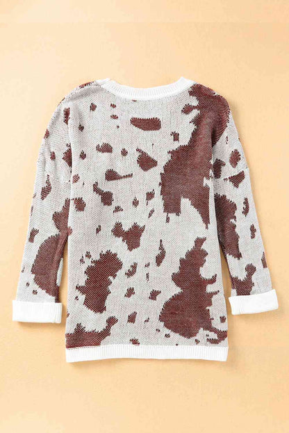 Woven Waffle Cow Print Sweater