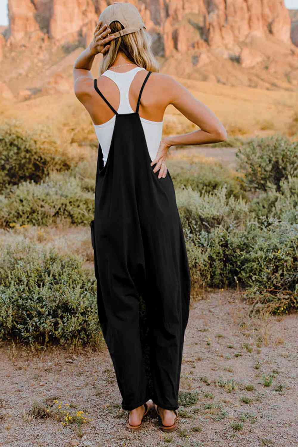 V-Neck Jumpsuit with Pocket