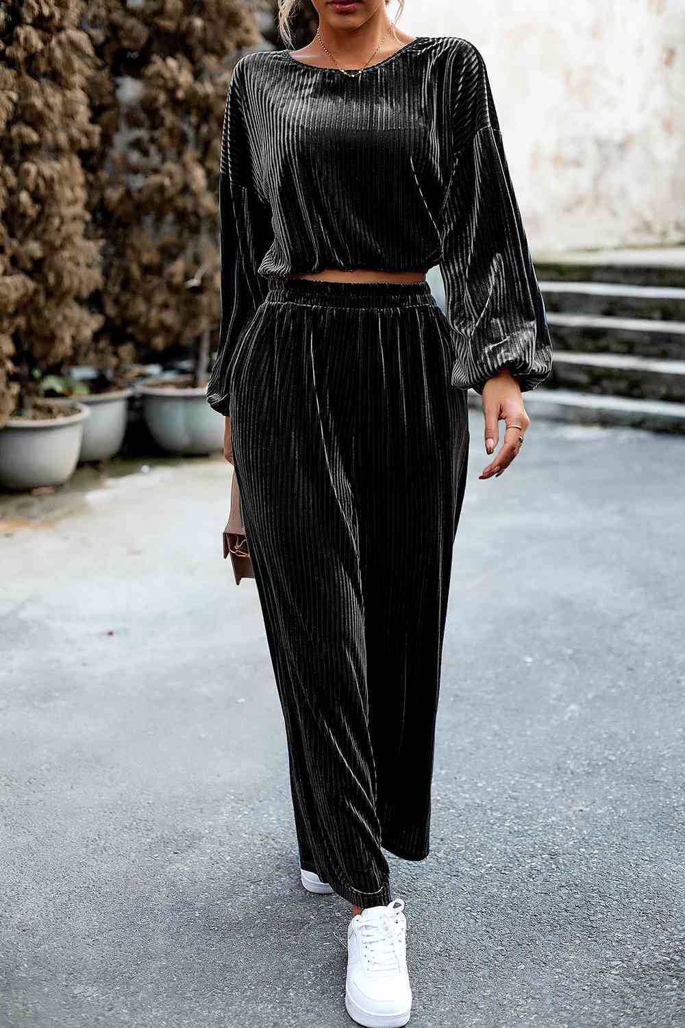 Ribbed Velvet Pants Set