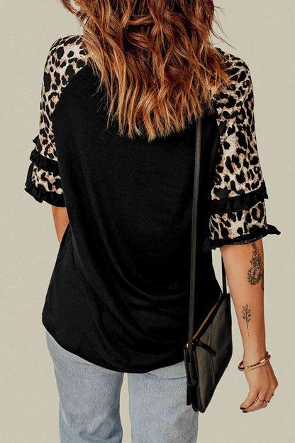 Leopard Easter Bunny Frill Sleeve Top