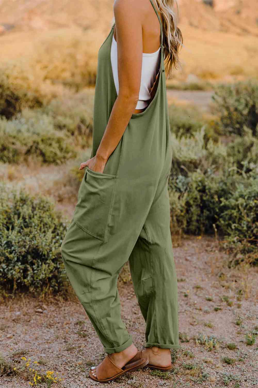 V-Neck Jumpsuit with Pocket