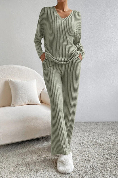 Ribbed V-Neck Lounge Set