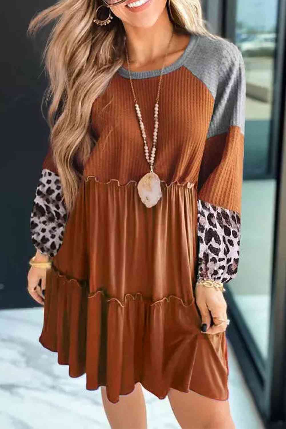 Leopard Color Block Sweater Dress